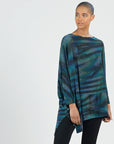 Lightweight Cozy - Poncho Sleeve Sweater Tunic - Peacock Pinstripe - Final Sale!