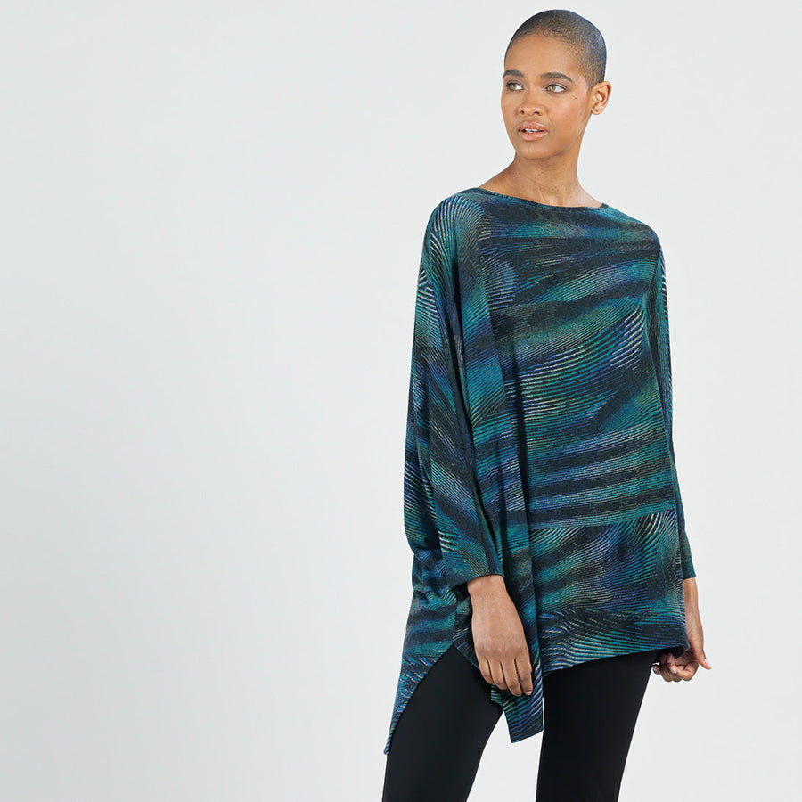 Lightweight Cozy - Poncho Sleeve Sweater Tunic - Peacock Pinstripe - Final Sale!