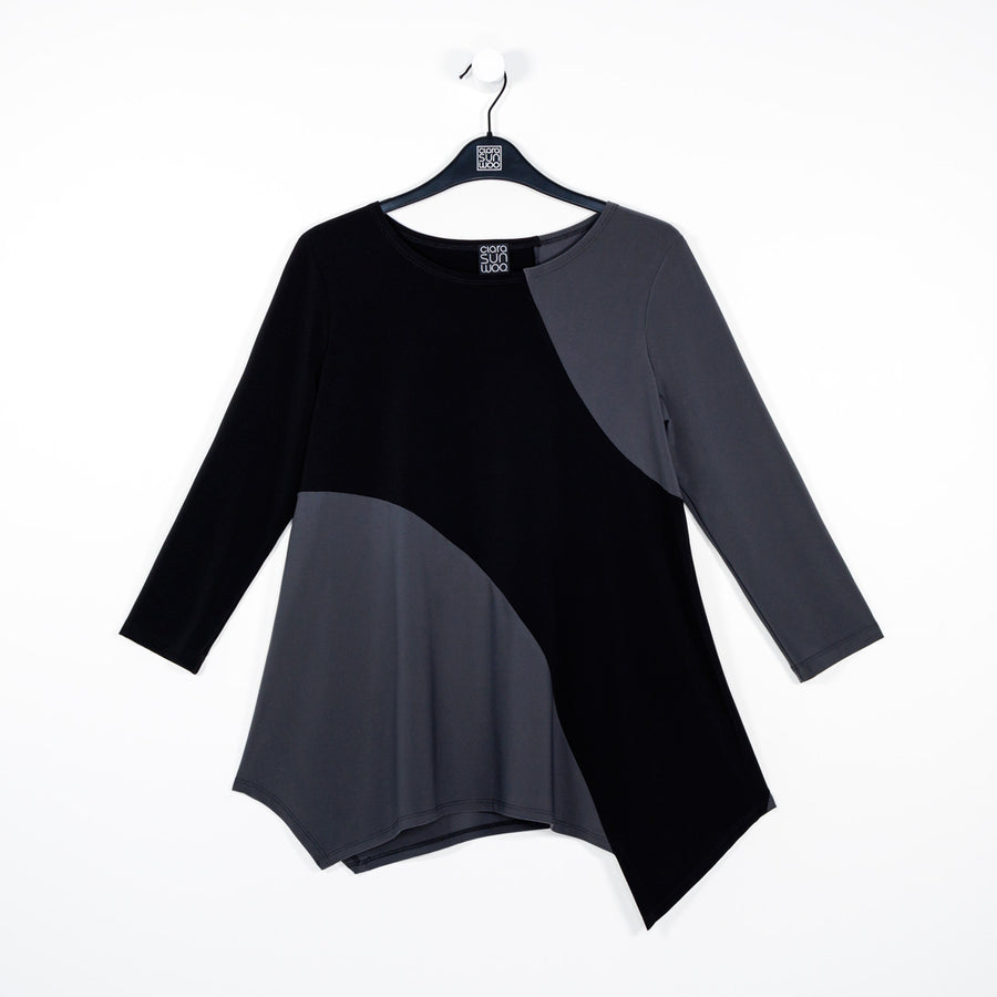 Color Block Angle Flow Tunic - Charcoal - Final Sale!