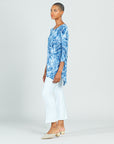 Light Knit - Flutter Cuff Angle Vent Tunic - Palm Branch-Blue - Limited Sizes!