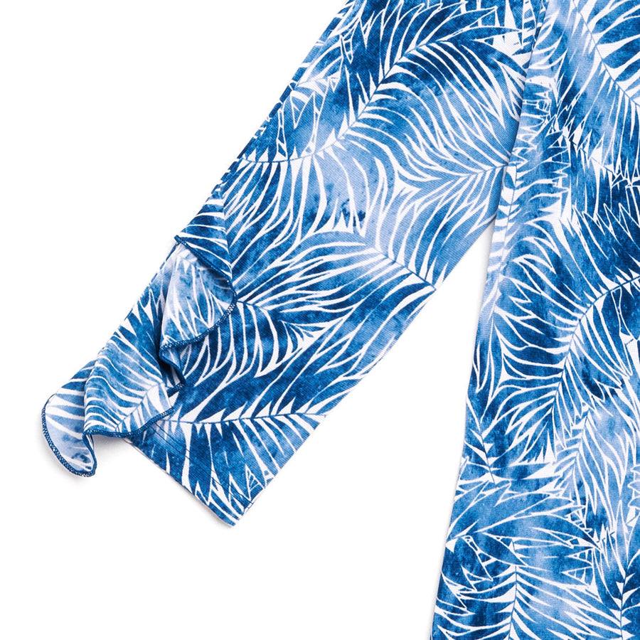 Light Knit - Flutter Cuff Angle Vent Tunic - Palm Branch-Blue - Limited Sizes - XS, SM, MED