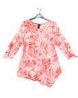 Light Knit - Flutter Cuff Angle Vent Tunic - Palm Branch-Coral