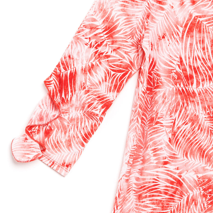 Light Knit - Flutter Cuff Angle Vent Tunic - Palm Branch-Coral - Limited Sizes!