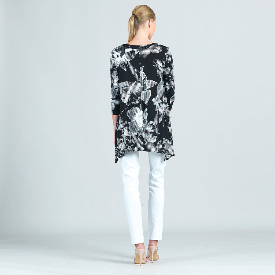 Light Knit - Front Cut Out Envelope Hem Tunic - Floral Grid Print - Final Sale!