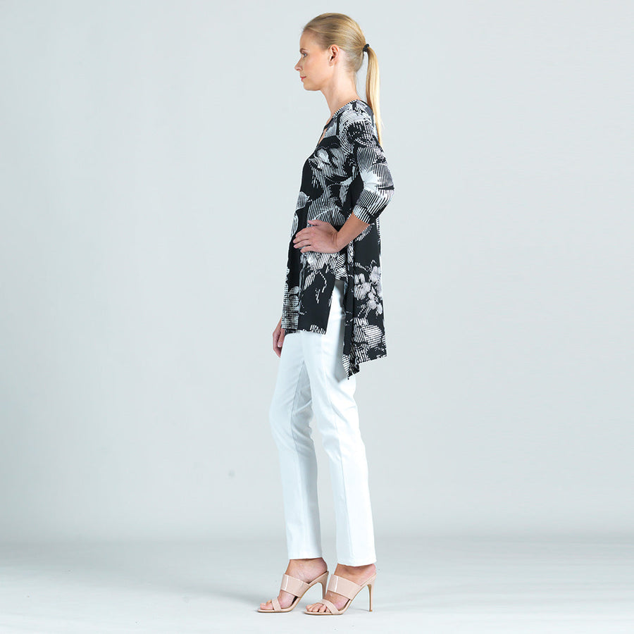 Light Knit - Front Cut Out Envelope Hem Tunic - Floral Grid Print - Final Sale!