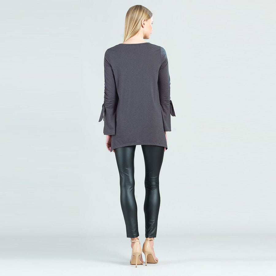 Peach Knit - Pull Tie Bell Sleeve Tunic - Charcoal - Final Sale!