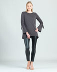 Peach Knit - Pull Tie Bell Sleeve Tunic - Charcoal - Final Sale!