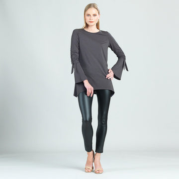 Peach Knit - Pull Tie Bell Sleeve Tunic - Charcoal - Final Sale!