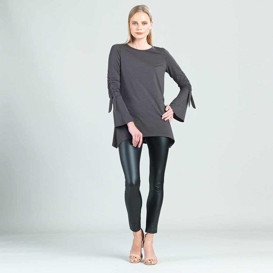 Peach Knit - Pull Tie Bell Sleeve Tunic - Charcoal - Final Sale!