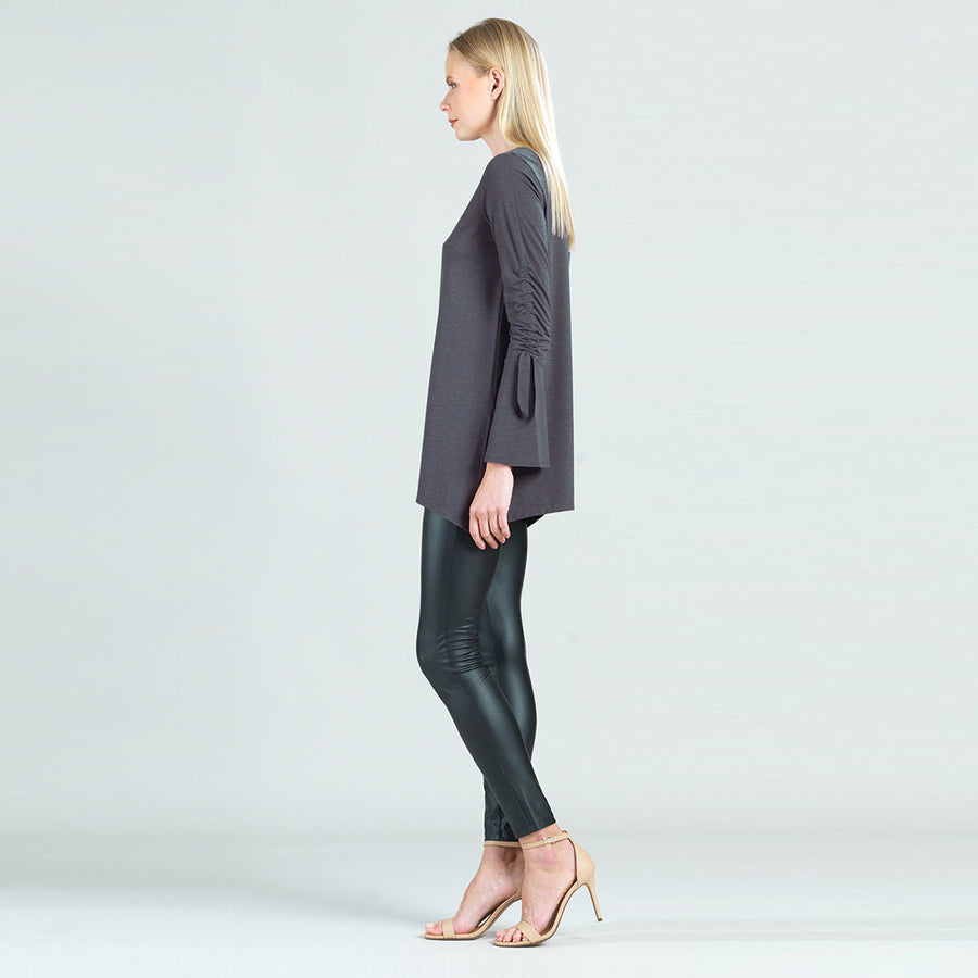 Peach Knit - Pull Tie Bell Sleeve Tunic - Charcoal - Final Sale!