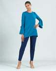 Peach Knit - Pull Tie Bell Sleeve Tunic - Teal - Final Sale!